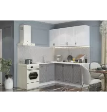 Кухня угловая Гранд 1.4 на 1.8 м белое дерево / ясень грей софт